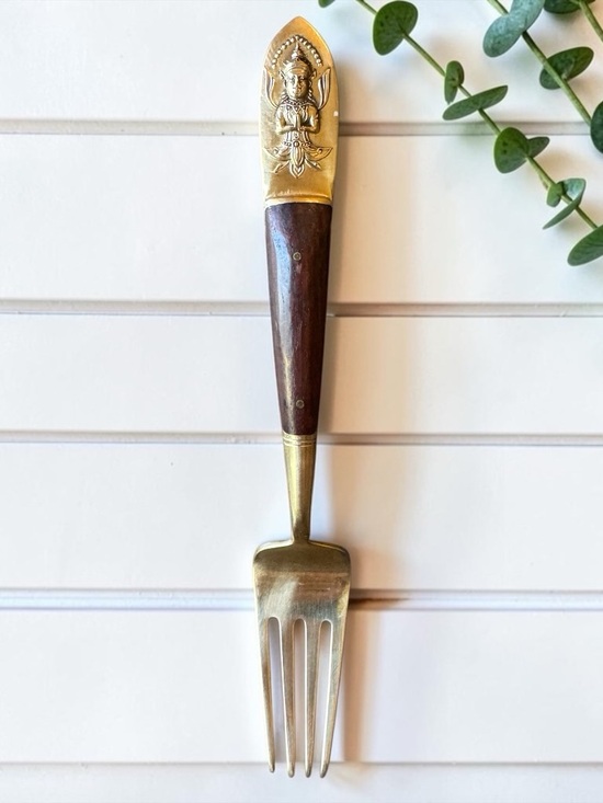 Other - Vintage Siam Thai Brass & Rosewood Buddha Fork Mid Century Flatware